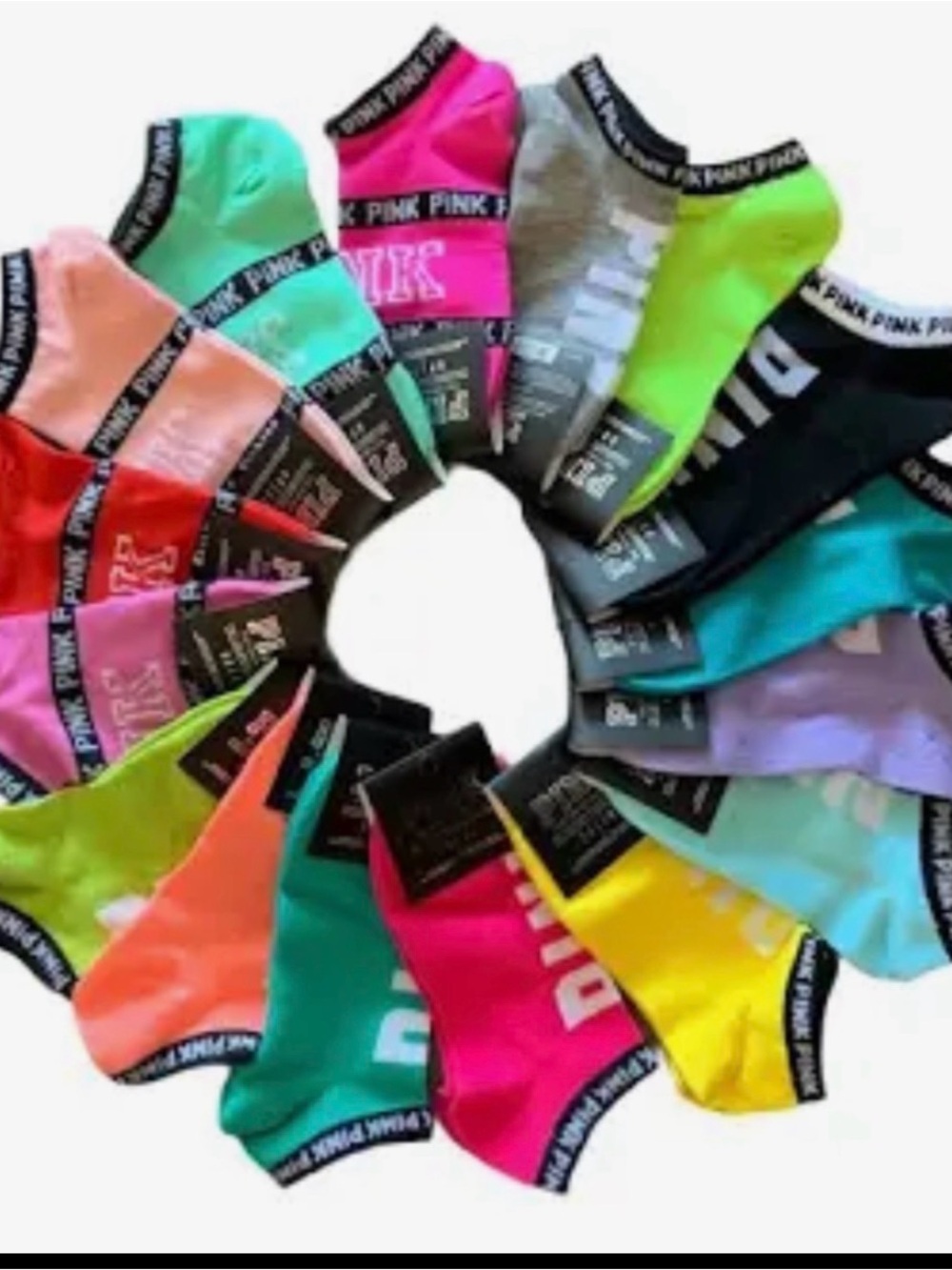 Set of 10 Victoria's Secret PINK Assorted Neon Low-Cut Athletic Socks